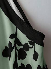 SHEIN PETITE CURVE 大码女式印花露背无袖阔腿连体裤 - 綠色 - 查看 4