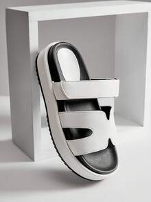 SHUZIA Superventas de todos los tiempos Sandalias de plataforma blanca de PU con correa de gancho y bucle y plantilla recortada inspirada en el lujo - Luke y esencial cómodo - Blanco - Ver 11