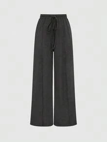 Olithes 2pcs Set: Solid Color Asymmetric Hem Top And Pants - Dark Grey - View 5