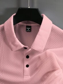 Manfinity Homme 男士休闲纯色短袖Polo衫，夏季 - 粉色 - 查看 3