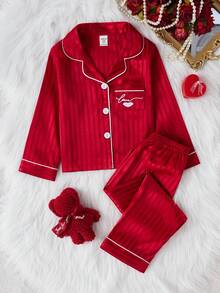 Bộ đồ ngủ bé gái thanh lịch, ngọt ngào - Bộ đồ ngủ 2 mảnh thoải mái, màu đỏ tía kẻ sọc thêu hình trái tim dành cho bé gái, gồm tay dài và quần dài. - Đỏ - Xem 5