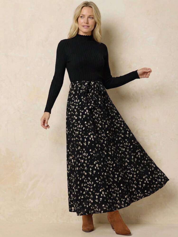 Women's Floral Print Stand Collar Elegant Long Sleeve Dress Maxi Long Sleeve Dress Long Casual Dress Animal Print Maxi Dress Modest Maxi Dress Black Tie Waist Maxi Dress Fall Clothes For Women,Fall Dresses For Women,Dresses For Women Elegant  Dresses For Women Elegant  Dresses For Women Elegant