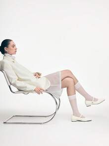 Mnmlis 女士新款灰色法式低跟尖头简约时尚羊毛玛丽珍鞋 - 糯米白色 - 查看 7