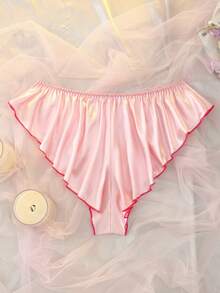 DelicateAllure Đồ lót cỡ lớn chất liệu satin crepe xếp nếp phối màu tương phản, kiểu dáng rộng rãi, thanh lịch và lãng mạn. - Hồng - Xem 2