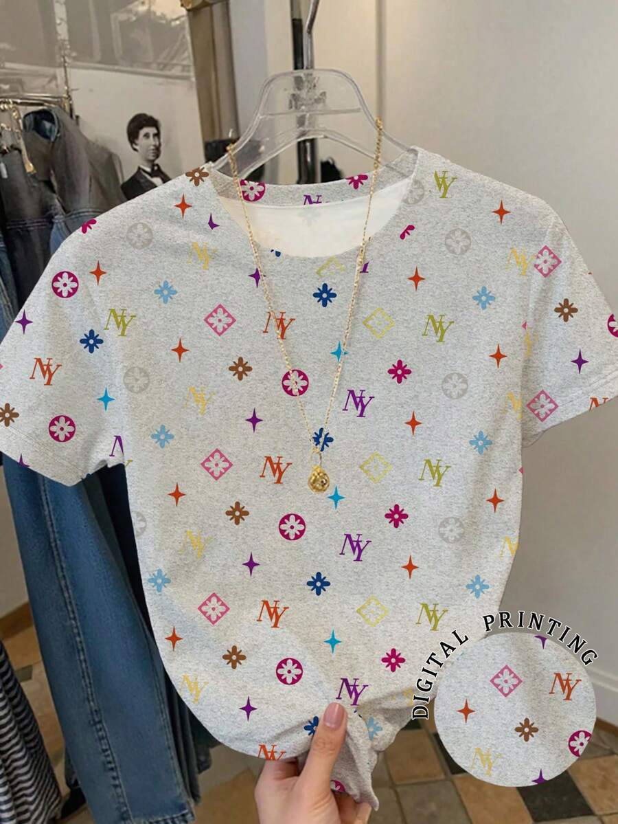 Resyla Women's Casual All-Over Print Short Sleeve T-Shirt, Summer - Multicolor - View 1