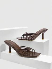 CUCCOO SZL Women's Fashionable Elegant Commuting Twist Heeled Sandals - Brown - View 2