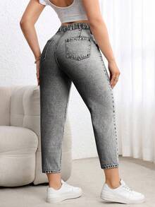 EMERY ROSE Plus Size Women's Non-Stretch Casual Tapered Jeans, Discounted - Light Grey - View 2