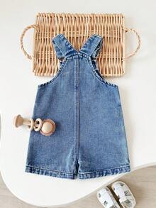 SHEIN Playful Pals Quần short denim thường ngày cho bé trai, chất liệu nhẹ, màu xanh nhạt, kiểu dáng đường phố dễ thương, dáng rộng thoải mái, dây đeo có thể điều chỉnh, chất liệu denim cotton mềm mại, phù hợp cho mặc hàng ngày, dự tiệc, đi học, đi làm, mẫu mới mùa xuân/hè. - Rửa trung bình - Xem 2