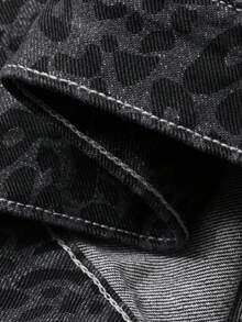 Livesso Women's Leopard Print Loose Casual Denim Jacket - Grey - View 9