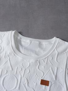 PAVTROS 男士夏季字母压花圆领休闲百搭背心 男士白色图案背心 男士图案背心 - 白色 - 查看 3