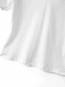 GlowEve Women's White V-Neck Short Sleeve Embroidered Ruffle Trim Fitted Waist Slim Sexy Commuter Versatile Chic Design T-Shirt, Spring/Summer - White - View 3