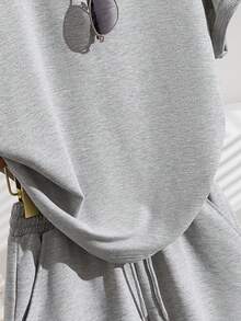 Casual Minimalist Bow Print Raglan Sleeve Loose Short Sleeve T-Shirt Set For Teen GirlLight Gray - Light Grey - View 4