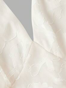 SHEIN MOD 大码女式V领提花系带优雅收腰派对连衣裙 - 杏色 - 查看 3