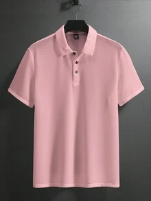 Manfinity Homme 男士休闲纯色短袖Polo衫，夏季 - 粉色 - 查看 4