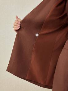 MOTF PREMIUM LINEN LACE PATCHWORK TIE-UP BLAZER, VINTAGE STYLE, SPRING/SUMMER - Coffee Brown - View 9