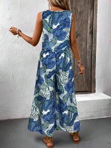 EMERY ROSE 波西米亚风复古印花圆领露脐上衣和阔腿裤两件套休闲沙滩装女装 - 彩色 - 查看 2