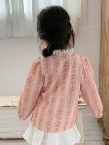 DAZY Young Girl Floral Print Stand Collar Single-Breasted Casual Versatile Daily Wear Long Sleeve Shirt - Multicolor - View 6