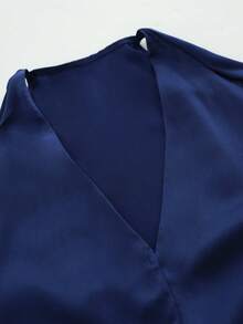 Aalyst 女士春夏新款休闲复古硬币图案无袖连衣裙，高品质缎面面料，藏蓝色 - 藏蓝色 - 查看 7