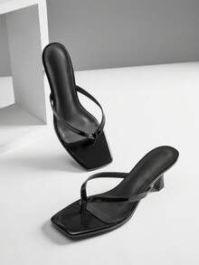 SHUZIA 女士方头细跟系带人字形亮面漆皮黑色凉鞋 - 时尚、舒适的春季鞋 - 黑色 - 查看 7