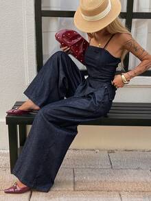 Livesso 2pcs Women Lace-Up Fitted Top And Casual Pants Set Lounge Sets For Women - Blue - View 6