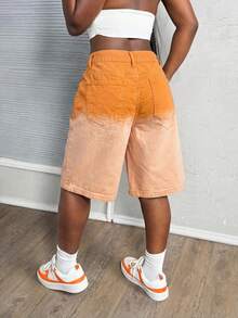 Slaydiva Women's Summer Casual Washed Gradient Ripped Denim Shorts - Orange - View 2