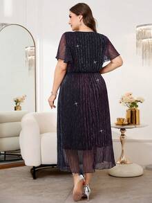 SHEIN Clasi Plus Size Solid Color Notched Neck Elegant Short Sleeve Dress - Multicolor - View 2