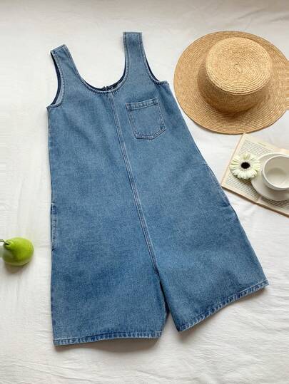 Comfortcana Women's Sleeveless Casual Denim Jumpsuit Summer Outfits For Women Spring Outfit Women  Easter Jumpsuits St Patrick's Day Women Beach Outfit For Women Going Out Jumpsuits Vacation Outfits Women Vacation Outfits For Women Women's Sleeveless Denim Overalls Jumpsuit Wide Leg Romper With Pockets Casual Loose Fit Summer Outfit