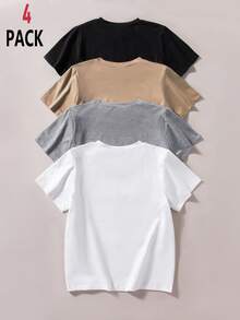 Vacaura Bộ 4 áo thun trắng cơ bản kiểu dáng thường ngày dành cho bé trai, thích hợp cho hoạt động giải trí và thể thao, có thể mặc nhiều lớp hoặc phối cùng các trang phục khác. - Nhiều màu - Xem 2