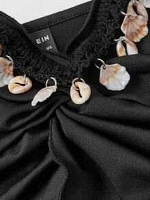 SHEIN MOD 女士扭结前襟交叉无袖上衣，可爱上衣，黑色吊带背心 - 黑色 - 查看 3