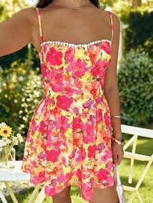 KARISMINA 女士优雅浪漫印花无袖休闲连衣裙，春夏款 - 彩色 - 查看 7