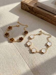 Resyla 2pcs/Set Fashion Classic Style White/Brown Clover Bracelets Valentines - Multicolor - View 1