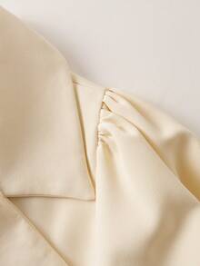 Franclia Milk White Waist Cinched Short Sleeve Jacket / Puff Sleeve Lapel Commuter Casual Versatile Outerwear - Apricot - View 4