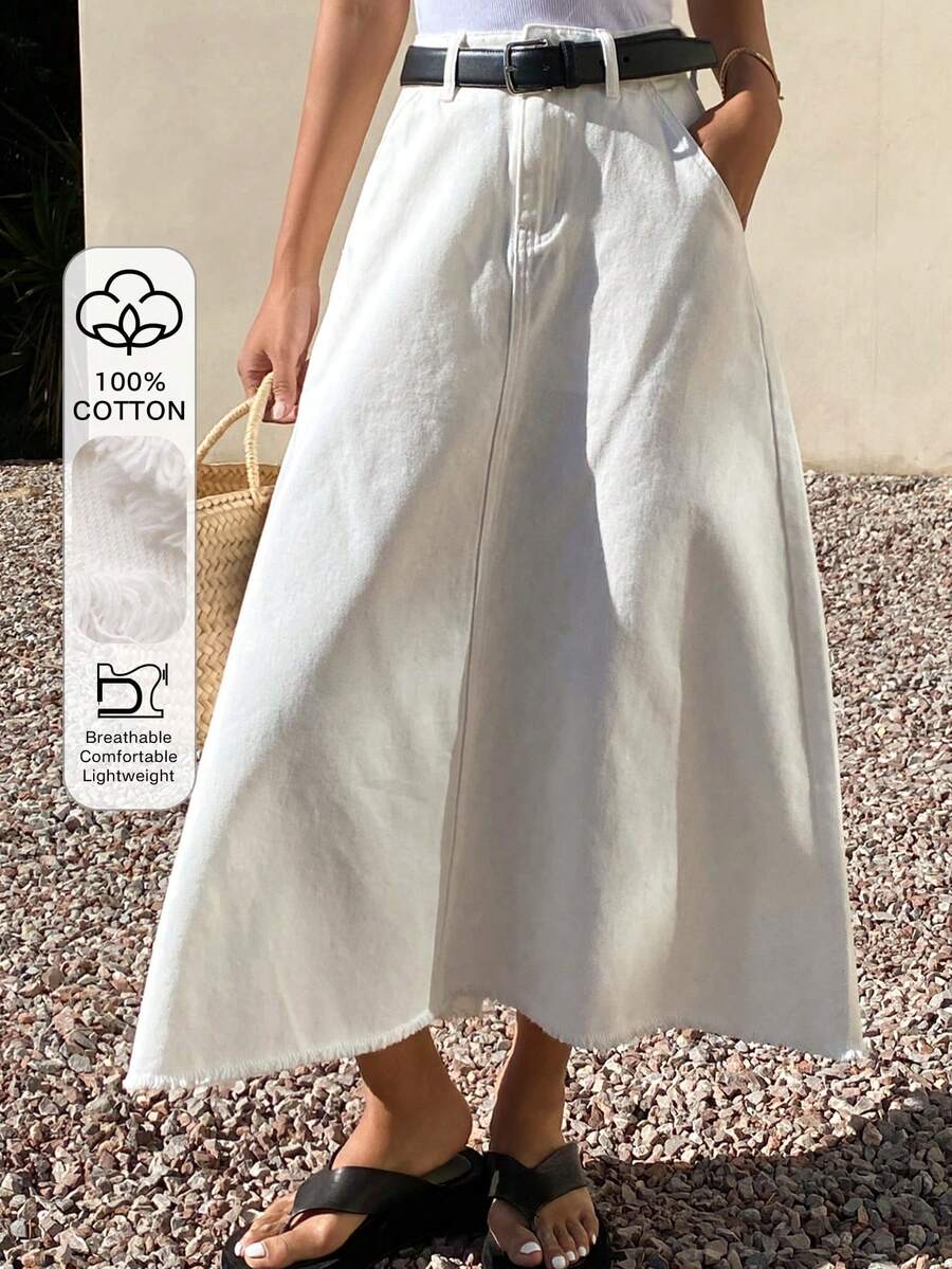 Livesso Women's Casual White A-Line Denim Mini Skirt, Spring/Summer,Wedding Guest Dress Women - White - View 1