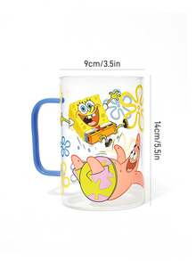 SpongeBob SquarePants | SHEIN 1个 27.1盎司/800毫升 可爱卡通图案印花硼硅酸盐玻璃杯，耐冷耐热，适用于牛奶、果汁、咖啡等。 - 無色 - 查看 11