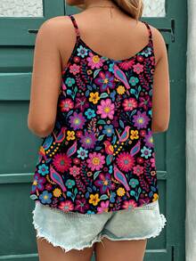 EMERY ROSE Áo hai dây và áo tank top cỡ lớn, kiểu dáng thanh lịch, in họa tiết hoa, thích hợp cho mùa hè. - màu đen - Xem 4