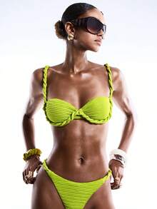 LYSMO 2026新款极简主义春夏女士纯色纹理比基尼上衣/夏季女装/春季女装/沙滩女装/沙滩比基尼/度假女装/假日女装/夏季假日/假日/假日/假日/女士假日/假日/绿色比基尼 - 綠色 - 查看 3