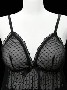 PetitDoll 愛心圖案網紗內衣套裝 - 黑色 - 查看 6