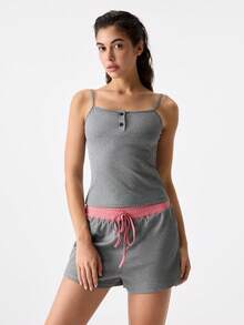 2件套女士休闲吊带睡衣套装 - 彩色 - 查看 3