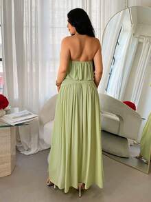 SHEIN SXY Vestido de playa sin tirantes con abertura alta en verde - Verde - Ver 2