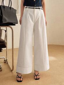 DAZY Pantalones rectos de cintura alta y plisados, estilo casual de ciudad para mujer - Blanco - Ver 7