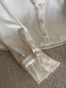 DAZY Women's Stand Collar Ruffle Trim Fashionable Versatile Long Sleeve Blouse - White - View 4