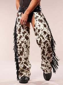 FeverCity Men's Fringe Design All-Over Print Hollow-Out Sexy Pants - Coffee Brown - View 4