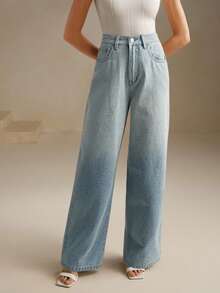 Anewsta 女士新款时尚舒适奢华情人节派对母亲节渐变蓝色直筒牛仔裤 - 藍色 - 查看 7