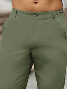 Manfinity Homme Men's Casual Versatile Solid Color Pants - Army Green - View 6