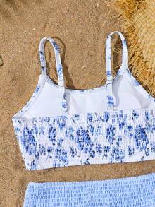 SHEIN Vintaside Kids 2 piezas Conjunto de traje de baño con estampado de mariposa para niña preadolescente, con tirantes ajustables y diseño lindo - Azul - Ver 8