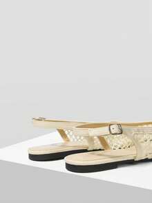 Mnmlis 女士新款时尚编织镂空平底方头套脚鞋 - 米白1 - 查看 4