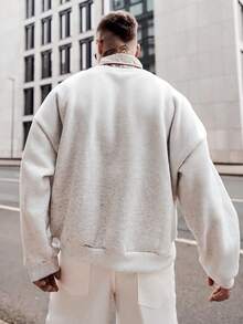 Artur Kramer 男士针织休闲宽松长袖二合一保暖内衬卫衣，适合秋冬季节，情侣款 - 淺灰色 - 查看 2