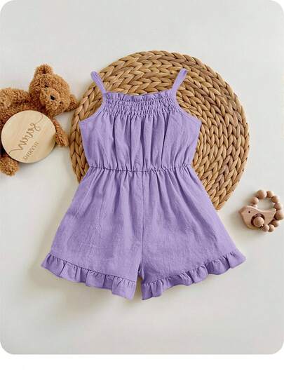 Baby meisjes romper met ruchesbandjes, comfortabel en schattig, geschikt voor de zomer.