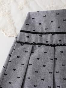 Young Girl Gray Bow Pleated Ruffle Hem Skirt, Elegant And Fashionable For Spring/Summer - Grey - View 4