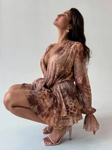 Aloruh Boho Print Long Sleeve Autumn Mini Street Dress - Multicolor - View 7